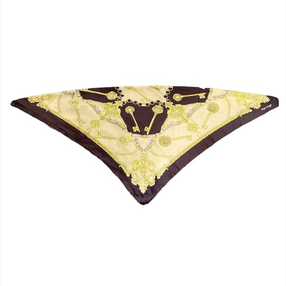 Brown/gold silk key detailed scarf - Picture 1 of 1